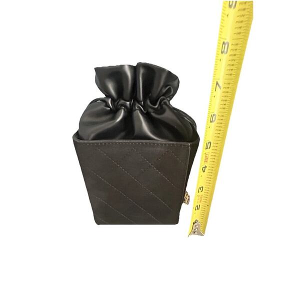 Quilted Mini Drawstring Shoulder Bag Black Pouch Gold Chain Crossbody - Picture 16 of 16